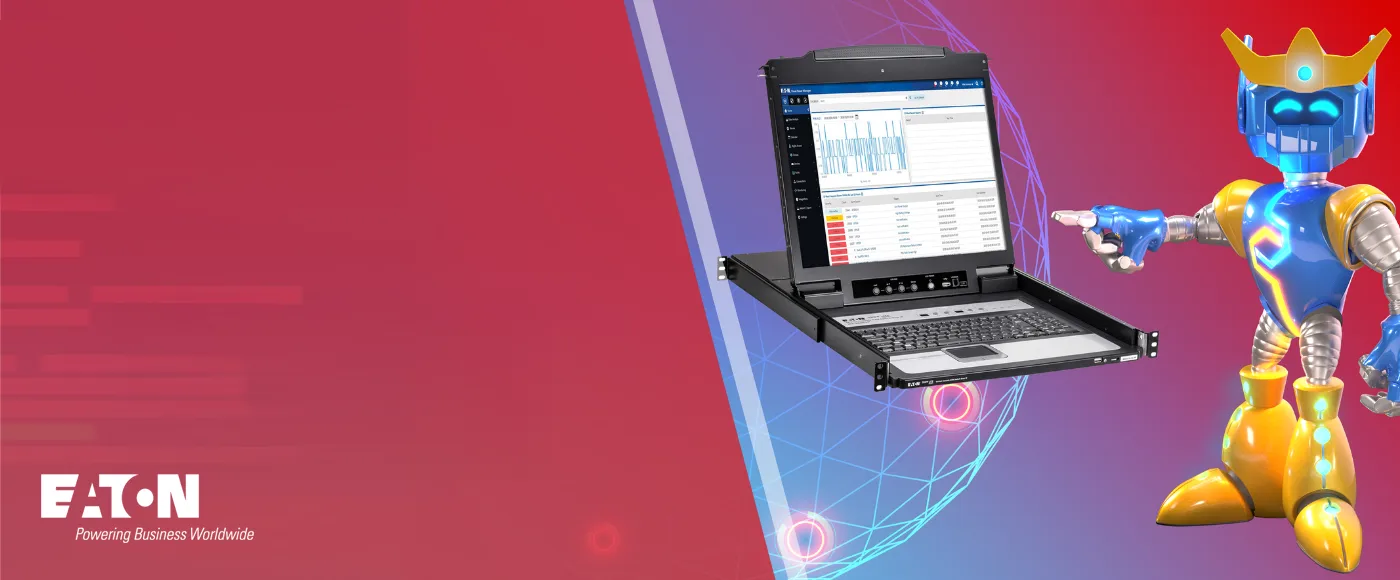 Entdecken Sie KVM Switche und Konsolenserver von Eaton und sparen Sie bis zu 15 % Rabatt. Entdecken Sie KVM Switche und Konsolenserver von Eaton und sparen Sie bis zu 15 % Rabatt. Visual eines Eaton Maskottchens, das auf eine Eaton Konsolenserver zeigt.