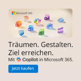 Microsoft 365 mit Copilot. Verwandeln Sie Ihre Daten in Erkenntnisse – direkt in den Apps, die Sie bereits kennen, mit Microsoft 365 Copilot. Darstellung von M365 Icons auf Cremefarbenem Hintergrund.