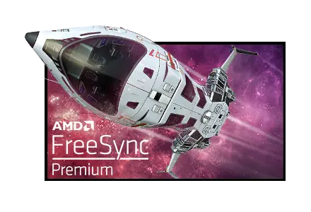 iiyama G-Master Gaming Monitore - Freesync™ Premium Technologie. iiyama G-Master Gaming Monitore - Freesync™ Premium Technologie. Visual Grafik zu Freesync™ Premium Technologie mit einem Raumschiff.