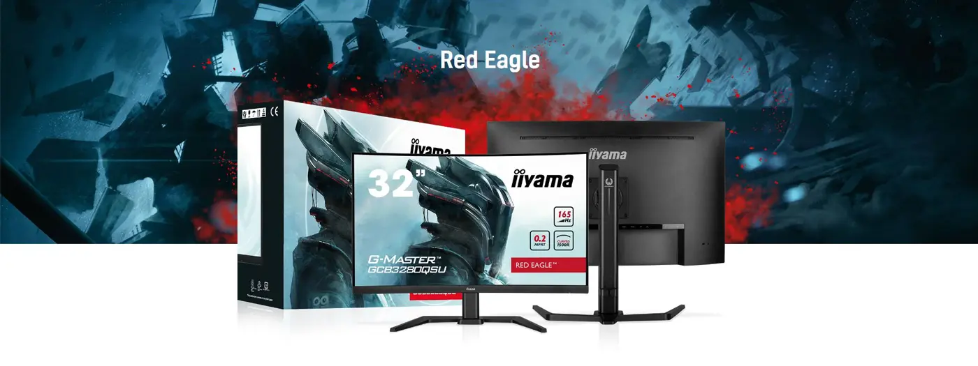 iiyama G-Master Red Eagle™ - dieses Pro-Display verschafft erfahrenen Spielern den entscheidenden Wettbewerbsvorteil. iiyama G-Master Red Eagle™ - dieses Pro-Display verschafft erfahrenen Spielern den entscheidenden Wettbewerbsvorteil. Visual Monitor vor gerendertem Grafikhintergrund.