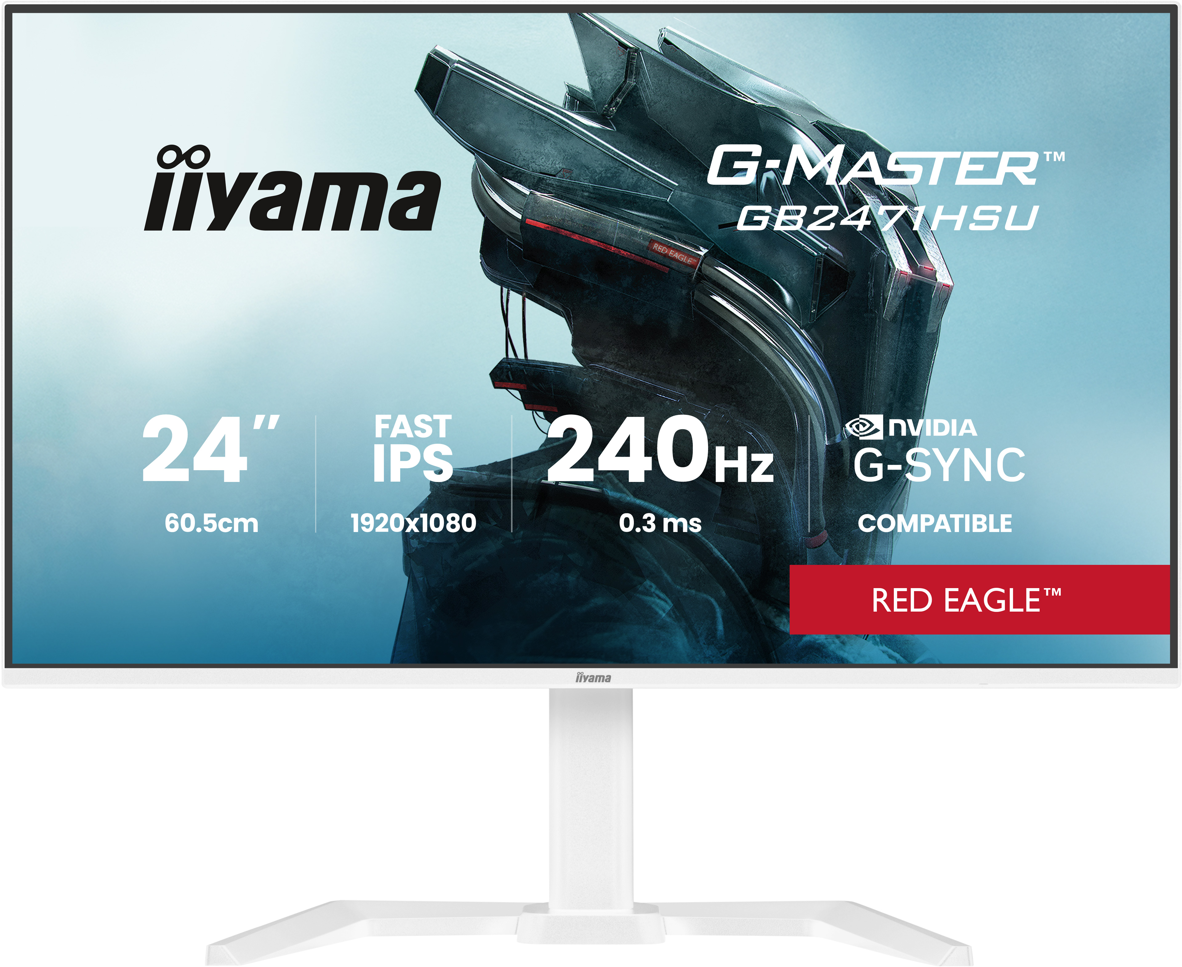 iiyama G-Master Red Eagle GB2471HSU-W1 23,8 Zoll Fast IPS LED Gaming Monitor 240Hz Höhenverstellung weiß