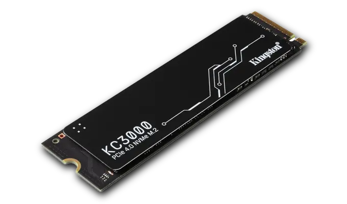 Kingston KC3000 im kompakten M.2 2280-Formfaktor. Kingston KC3000 im kompakten M.2 2280-Formfaktor. Produktbild der KC3000 SSD.