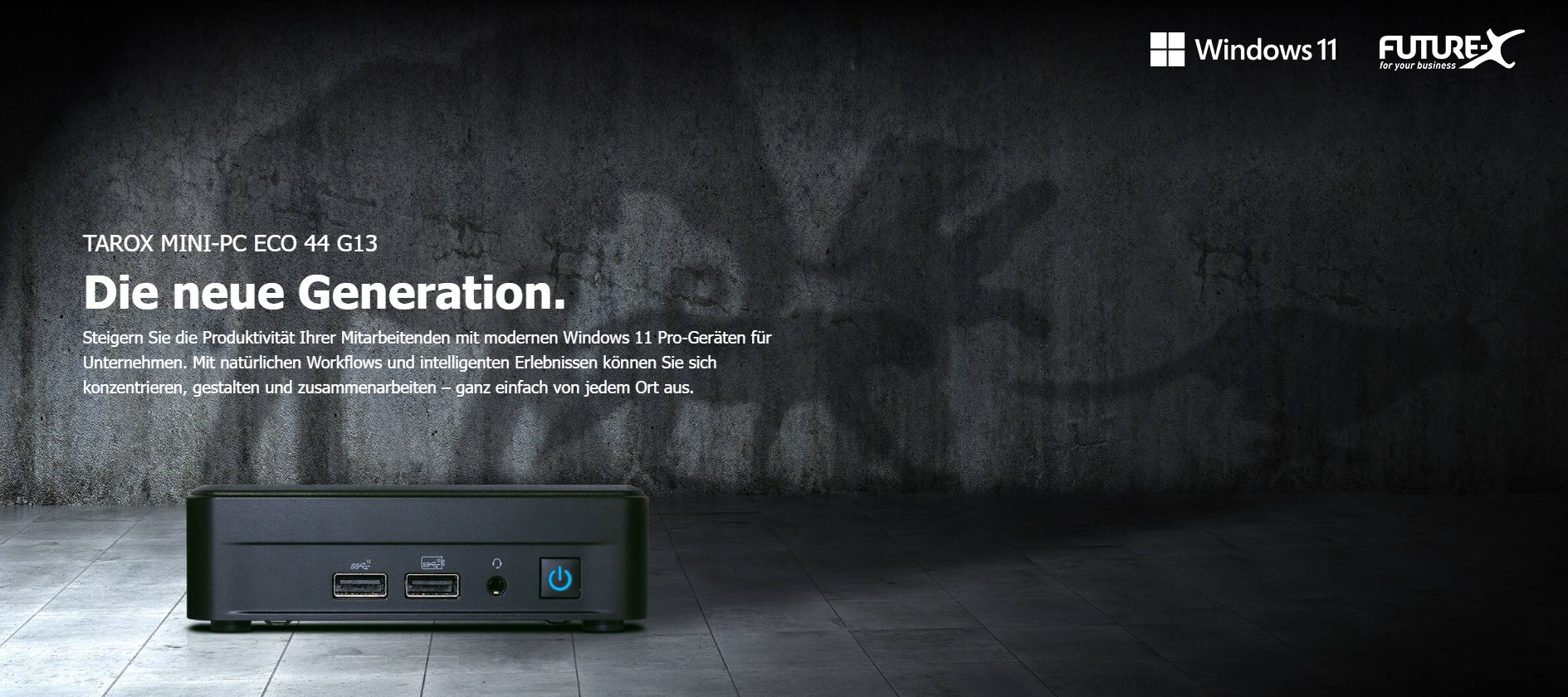 Future-X TAROX Mini-PC ECO 44 G13 mit Windows 11 - Die neue Generation Future-X TAROX Mini-PC ECO 44 G13 mit Windows 11 - Die neue Generation - Mini-PC mit Tierschatten im grauen Hintergrund