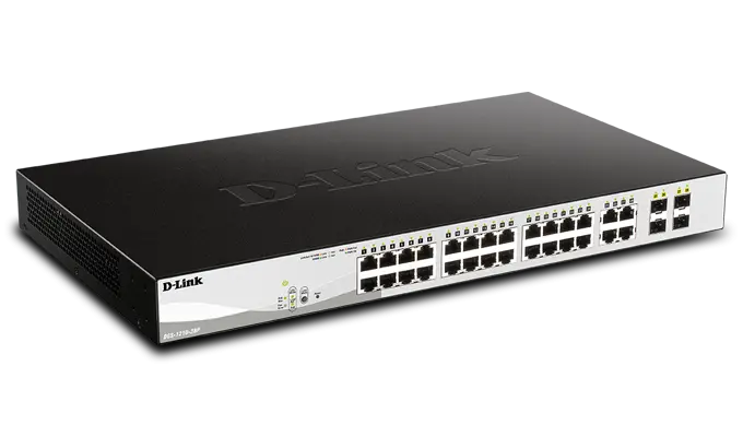D-Link DGS-1210-28P/E PoE-Switch für Unternehmen, WLAN, VoIP und Videoüberwachung. Produktbild des D-Link DGS-1210-28P/E.