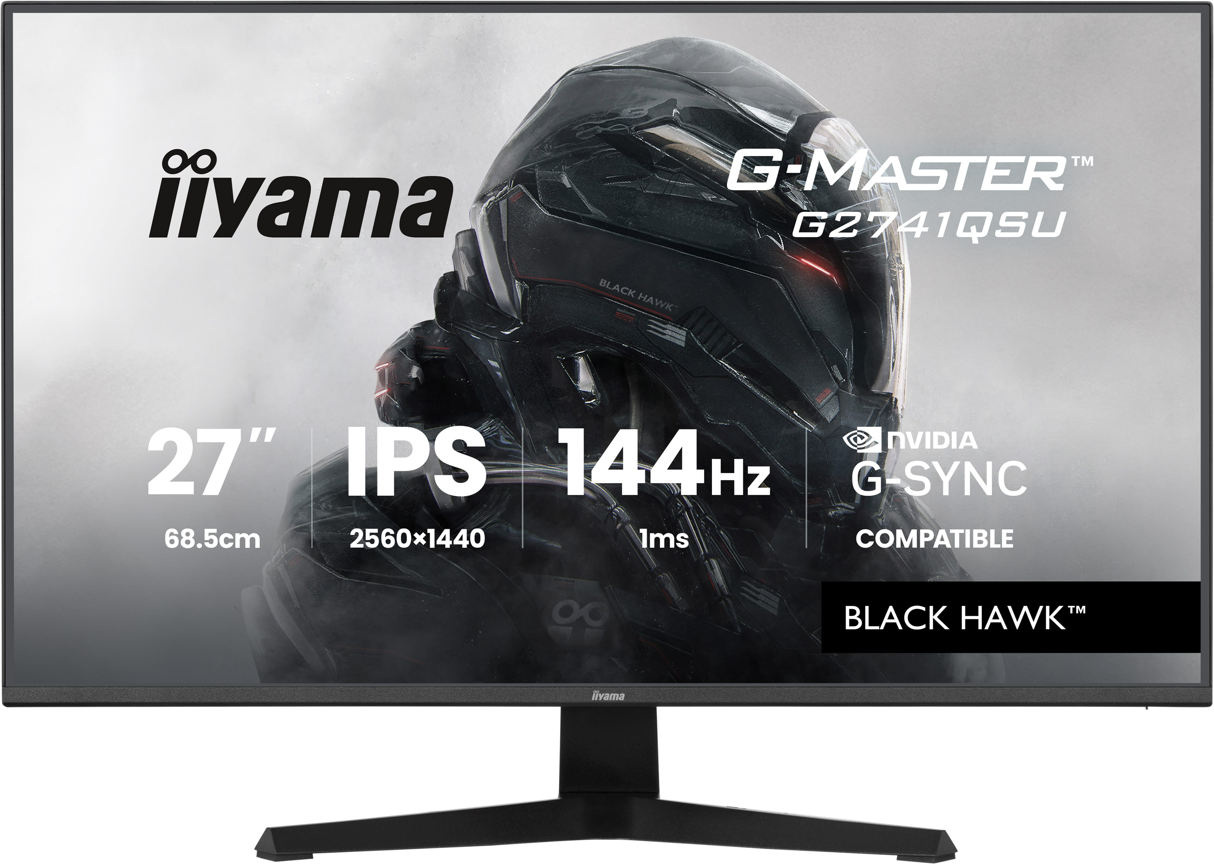 iiyama G-MASTER Black Hawk G2741QSU-B1 LED-Monitor Gaming 68.6 cm (27 Zoll) 2560 x 1440 @ 144 Hz IPS 350 cd/m² 1500:1 1 ms HDMI DisplayPort Lautsprecher Schwarz Matt