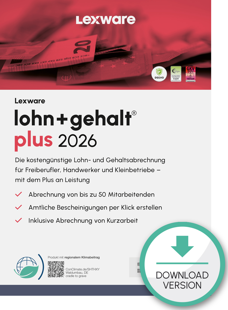 Lexware lohn+gehalt plus 2026 1 Jahr 1 Benutzer Download Win, Deutsch