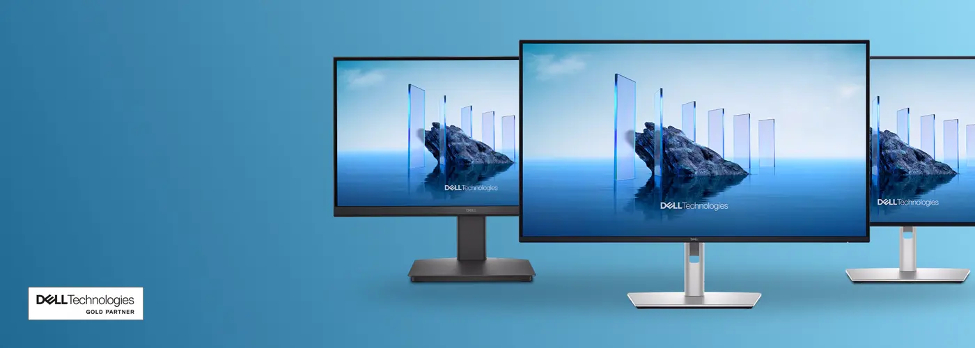 Dell Monitore. Seit 11 Jahren die Nummer 1. Weltweit. Dell Monitore. Seit 11 Jahren die Nummer 1. Weltweit. Gruppenbild von 3 Dell Monitoren auf blauem Hintergrund.