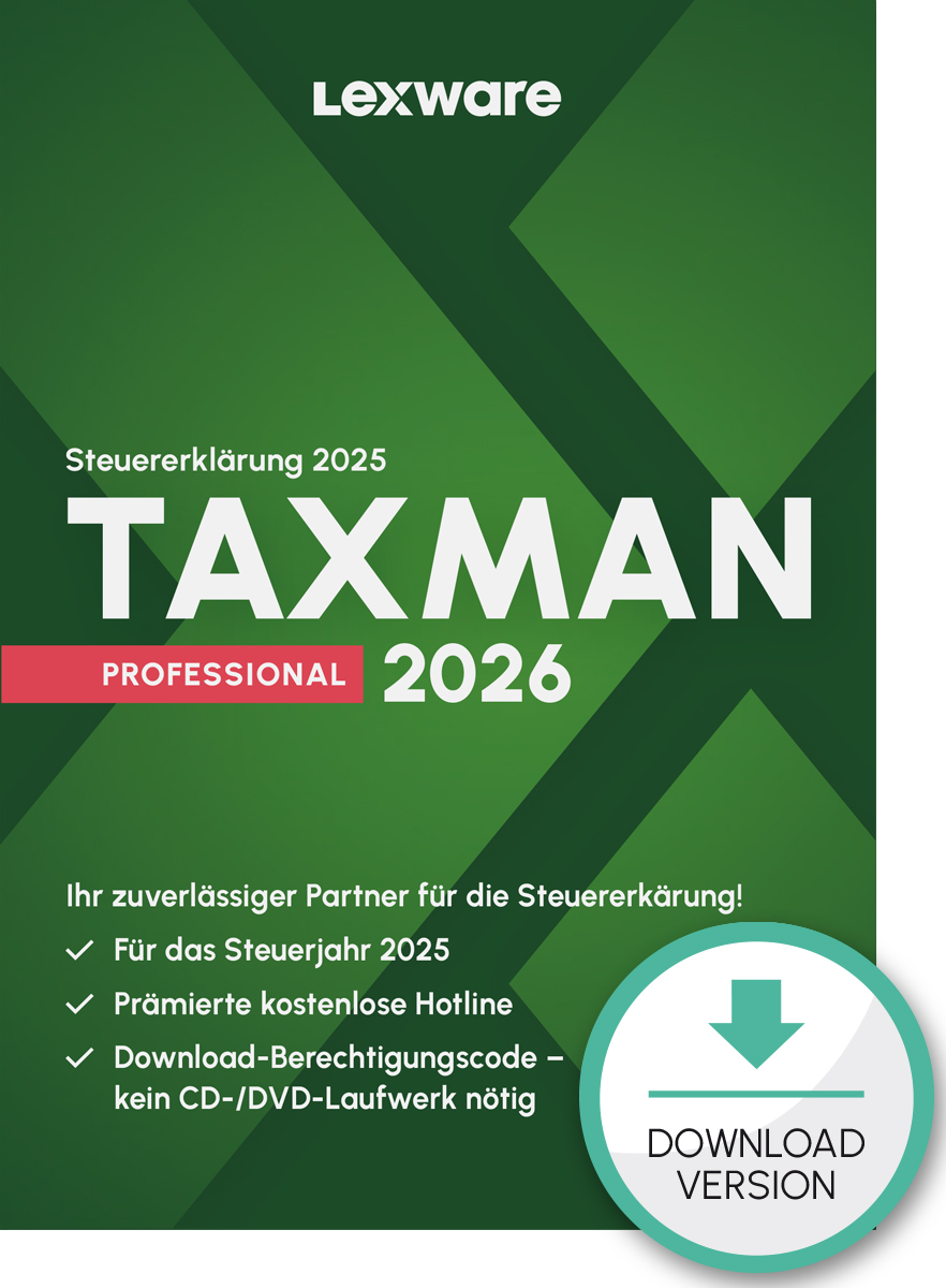 Lexware TAXMAN professional 2026 (für das Steuerjahr 2025) 1-Platz Lizenz Download Win, Deutsch