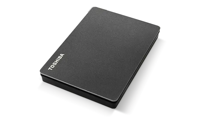 Toshiba Canvio Gaming Festplatte mit „Always-On“-Modus. Toshiba Canvio Gaming Festplatte mit „Always-On“-Modus. Produktfoto der externen Toshiba Canvio Gaming Festplatte.