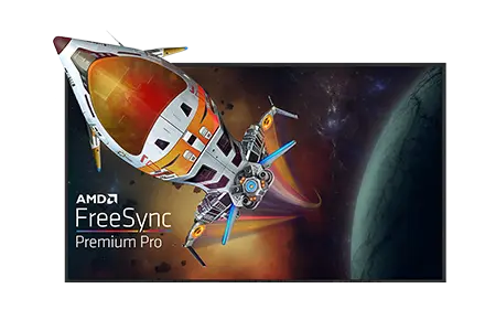 iiyama G-Master Red Eagle Monitore - Freesync™ Premium Pro Technologie. iiyama G-Master Red Eagle Monitore - Freesync™ Premium Pro Technologie. Visual Grafik zu Freesync™ Premium Technologie mit einem Raumschiff.