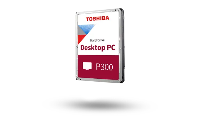 Toshiba Desktop PC Festplatte P300 - 3,5"-SATA-Festplatte - Leistung und Zuverlässigkeit. Toshiba Desktop PC Festplatte P300 - 3,5"-SATA-Festplatte - Leistung und Zuverlässigkeit. Produktbild mit Schatten.