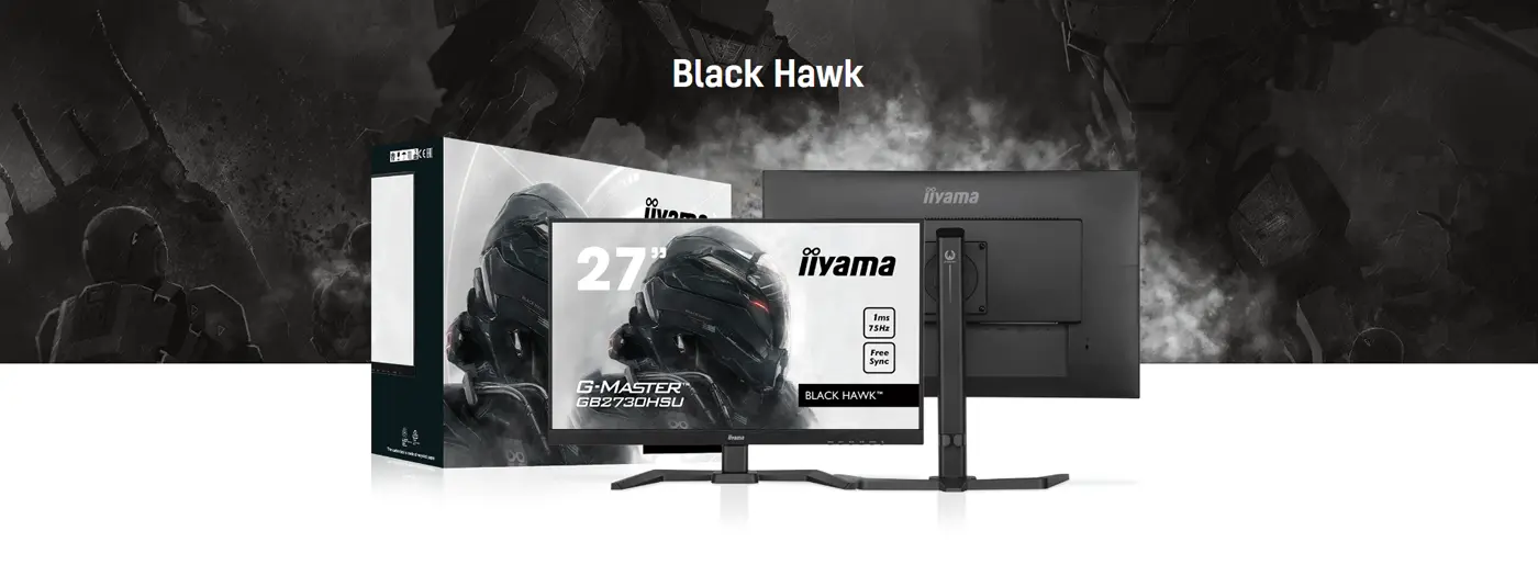 iiyama G-Master Black Hawk™ - bildet Full HD-Bilder mit flüssigen 75 Hz ab und ist der perfekte Begleiter für Gaming-Abenteuer. iiyama G-Master Black Hawk™ - bildet Full HD-Bilder mit flüssigen 75 Hz ab und ist der perfekte Begleiter für Gaming-Abenteuer. Visual Monitor vor gerendertem Grafikhintergrund.