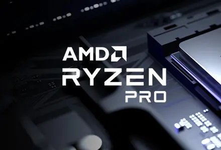 AMD Ryzen™ Pro für anspruchsvolle Geschäftssysteme – moderne Leistung, Sicherheitsfunktionen und nahtloses Management. AMD Ryzen™ Pro für anspruchsvolle Geschäftssysteme – moderne Leistung, Sicherheitsfunktionen und nahtloses Management. AMD Ryzen™ Pro Logo auf einem Hintergrund einer Nahaufnahme eines CPU-Slots.