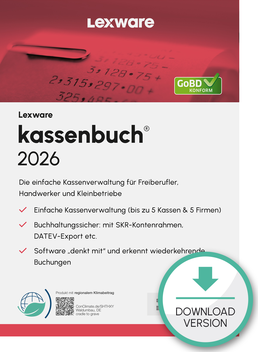 Lexware kassenbuch 2026 v. 25.00 Abo-Vertrag 1 Jahr 1 Benutzer Download Win, Deutsch (nur für Neukunden)