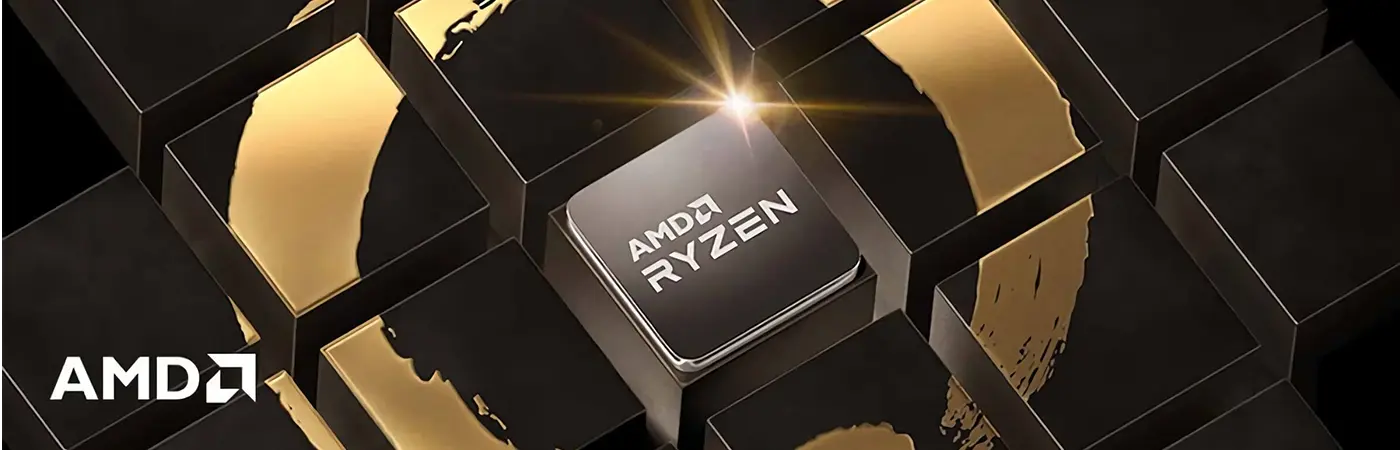 Die Prozessor-Typen AMD Ryzen™ 3, 5, 7 und 9 unterstützen alle den energieeffizienten DDR4-RAM im Dual-Channel-Modus. Die Prozessor-Typen AMD Ryzen™ 3, 5, 7 und 9 unterstützen alle den energieeffizienten DDR4-RAM im Dual-Channel-Modus. Visual AMD Ryzen Logo auf dunklem Hintergrund.