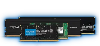 Crucial DDR5 DRAM für Leistung der nächsten Generation für Gaming der Spitzenklasse. Crucial DDR5 DRAM für Leistung der nächsten Generation für Gaming der Spitzenklasse. Produktfoto.