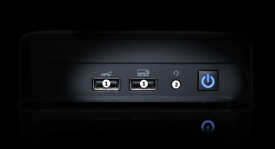 Future-X TAROX Mini-PC ECO 44 G13 -Erstklassige Konnektivität - USB 3.2-Anschluss  Future-X TAROX Mini-PC ECO 44 G13 -Erstklassige Konnektivität - USB 3.2-Anschluss von Mini-PC auf schwarzem Hintergrund