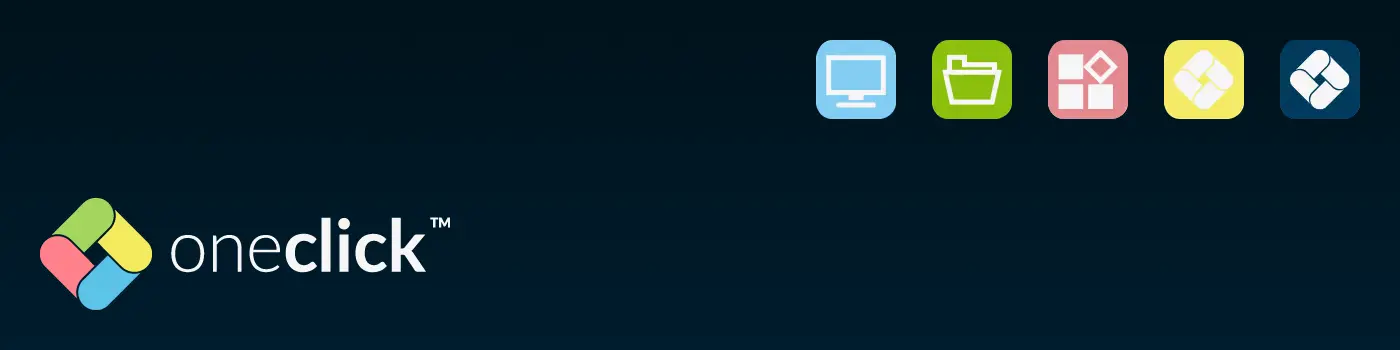 Mit Oneclick™ erhalten Sie eine flexible, sichere und skalierbare Lösung für die Bereitstellung von Desktop-Umgebungen. Mit Oneclick™ erhalten Sie eine flexible, sichere und skalierbare Lösung für die Bereitstellung von Desktop-Umgebungen. Visual verschiedener Oneclick™ Anwendungs-Icons auf dunklem Hintergrund.