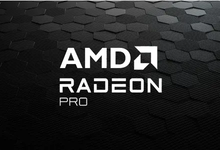 AMD Radeon™ Pro für Workstations – Grafikkarten der nächsten Generation für kreative Workstation-Anwender. AMD Radeon™ Pro für Wokstations – Grafikkarten der nächsten Generation für kreative Workstation-Anwender. AMD Radeon™ Pro Logo auf einer Render-Grafik einer Wabenstruktur.