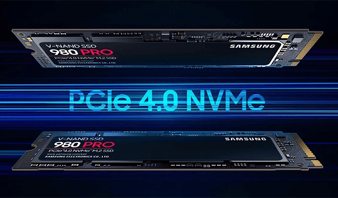 Samsung 980 PRO mit Lesegeschwindigkeiten von bis zu 7.000 MB/s. Samsung 980 PRO mit Lesegeschwindigkeiten von bis zu 7.000 MB/s. Visual Geschwindigkeit.