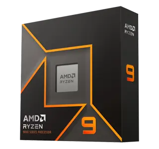 Der unglaublich leistungsstarke Prozessor für Gaming und Streaming – AMD Ryzen™ 9 9900X. Packshot auf schwarzem Hintergrund.