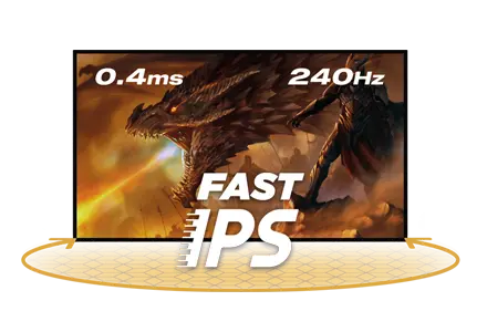 iiyama G-Master Gold Phoenix Monitore mit Fast IPS-Panel-Technologie mit 240 Hz Bildwiederholfrequenz. iiyama G-Master Gold Phoenix Monitore mit Fast IPS-Panel-Technologie mit 240 Hz Bildwiederholfrequenz. Visual Grafik Fast IPS Display mit einem feuerspeienden Drachen.