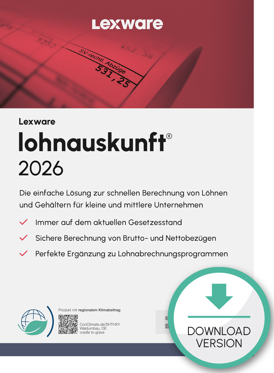 Lexware lohnauskunft 2026 Abo-Vertrag 1 Jahr 1 Benutzer Download Win, Deutsch (nur für Neukunden)
