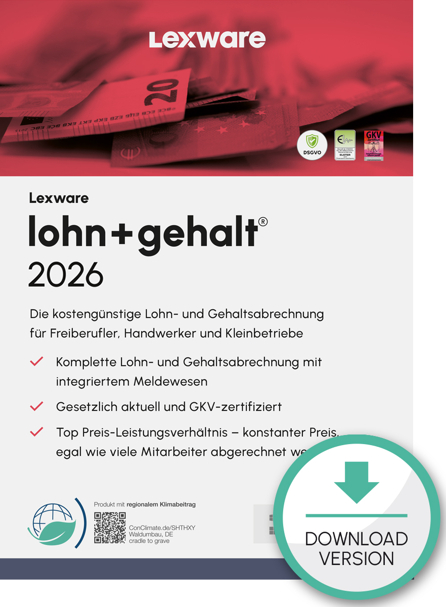 Lexware lohn+gehalt 2026 1 Jahr 1 Benutzer Download Win, Deutsch