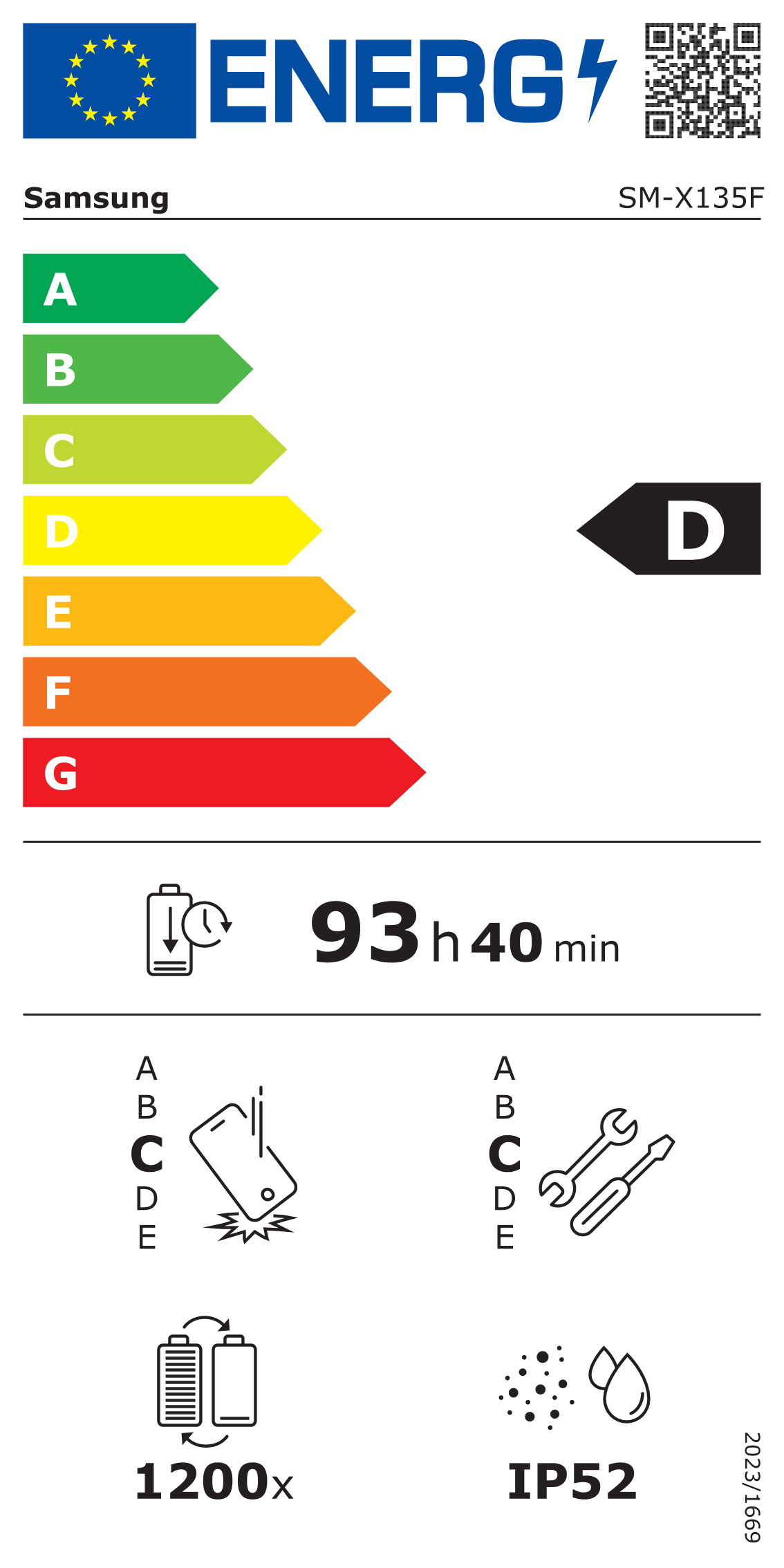 Energie-Datenblatt Samsung - SM-X135FZAEEUB