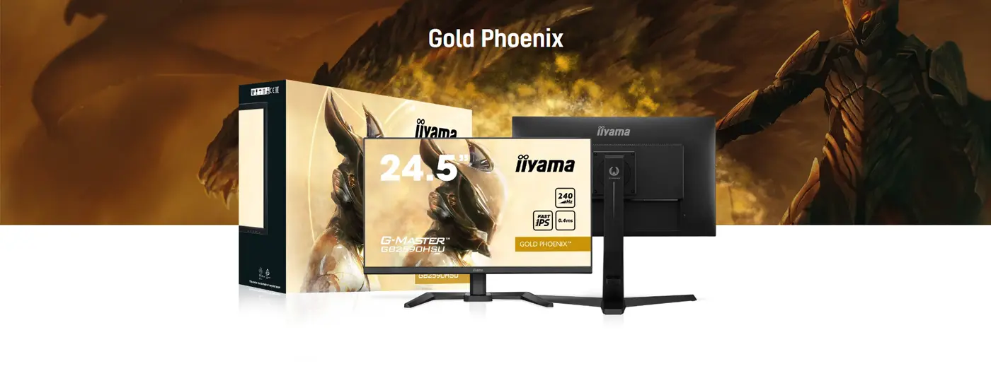 iiyama G-Master Gold Phoenix™ - die ultimative Monitor-Wahl, mit der Sie ihr volles Gaming-Potenzial ausschöpfen können. iiyama G-Master Gold Phoenix™ - die ultimative Monitor-Wahl, mit der Sie ihr volles Gaming-Potenzial ausschöpfen können. Visual Monitor vor gerendertem Grafikhintergrund.