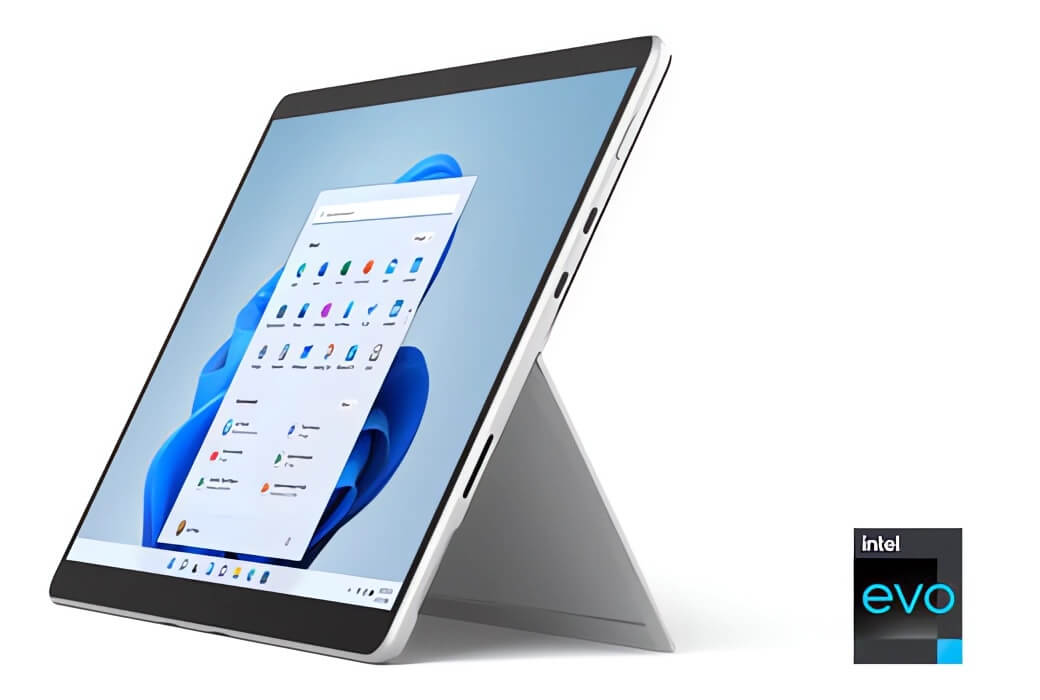 Microsoft Surface Pro 8 mit 13-Zoll-Touchscreen und Thunderbolt™ 4-Anschlüssen. Microsoft Surface Pro 8 mit 13-Zoll-Touchscreen und Thunderbolt™ 4-Anschlüssen. Produktbild.