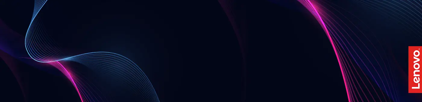 Lenovo, der führende Anbieter innovativer Technologien. Lenovo, der führende Anbieter innovativer Technologien. Visual von geschwungenen, bunten Lichtstrahlen auf schwarzem Hintergrund.