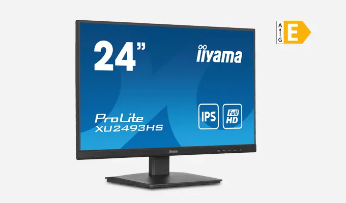 iiyama ProLite XU2493HS-B6 - 23,8 Zoll (60,5 cm) Monitor mit einem dreiseitig rahmenlosen Design für Multi-Monitor-Setups. iiyama ProLite XU2493HS-B6 - 23,8 Zoll (60,5 cm) Monitor mit einem dreiseitig rahmenlosen Design für Multi-Monitor-Setups. Produktbild mit EEK E Icon.