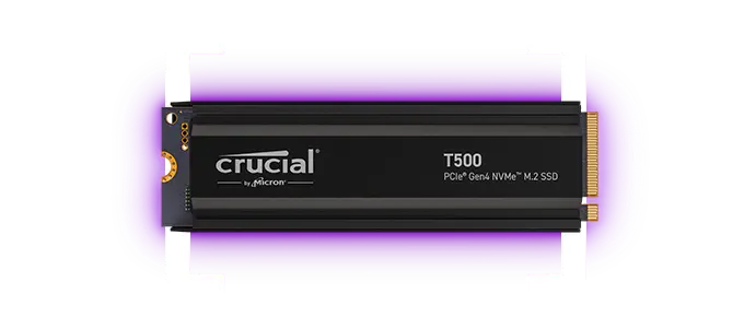 Crucial T500 PCIe GEN4 NVMe M.2 SSD für mehr Speicher für Ihre PS5. Crucial T500 PCIe GEN4 NVMe M.2 SSD für mehr Speicher für Ihre PS5. Produktfoto.