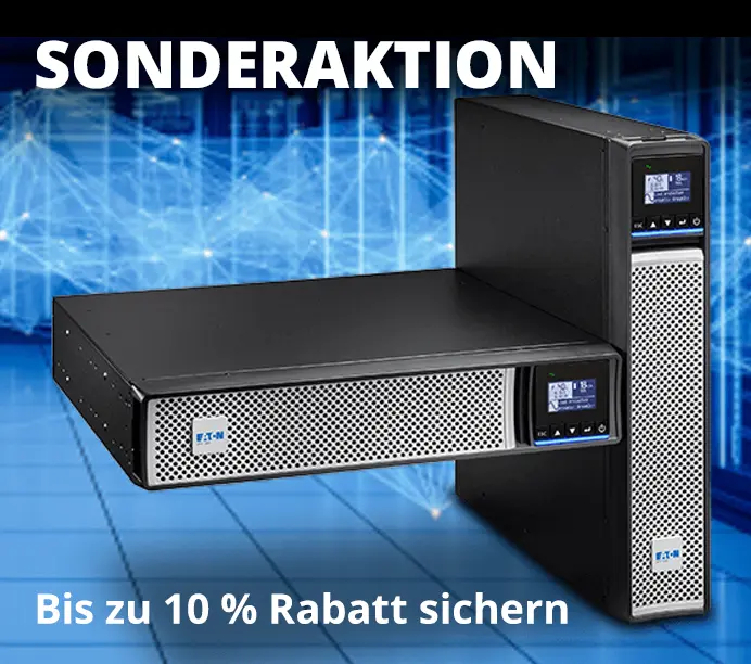 Eaton Sonderaktion bis zum 07.12.2025. Sichern Sie sich bis zu 10 % Rabatt auf ausgewählte 5PX Modelle. Lifestylebild der 5PX Geräte in einem Serverraum.