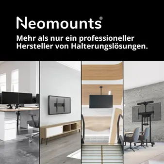 Neomounts bietet innovative Befestigungslösungen für alle Bereiche, von modernen Besprechungsräumen bis hin zu Bildungs- und Gesundheitseinrichtungen. Verschiedene Lifestyle Bilder aneinander gereiht mit Halterungslösungen von Neomounts.