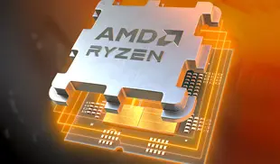 AMD Ryzen™ 7000X3D-Serie Prozessoren – mit AMD 3D V-Cache™ Technologie für noch mehr Gaming-Performance. AMD Ryzen™ 7000X3D-Serie Prozessoren – mit AMD 3D V-Cache™ Technologie für noch mehr Gaming-Performance. Render-Grafik des Prozessors mit orangenem Lichtschein.