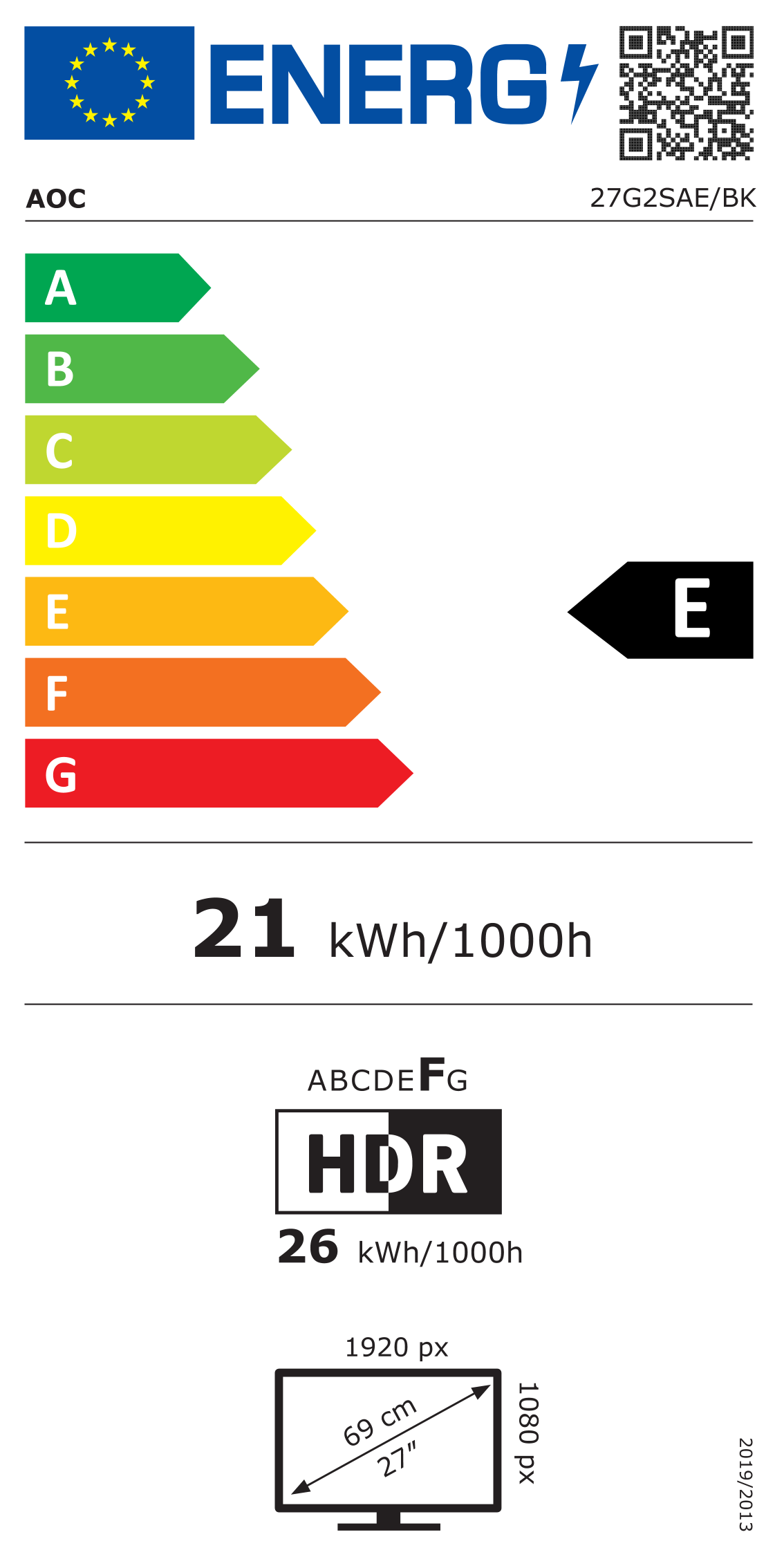 Energie-Datenblatt AOC - 27G2SAE/BK