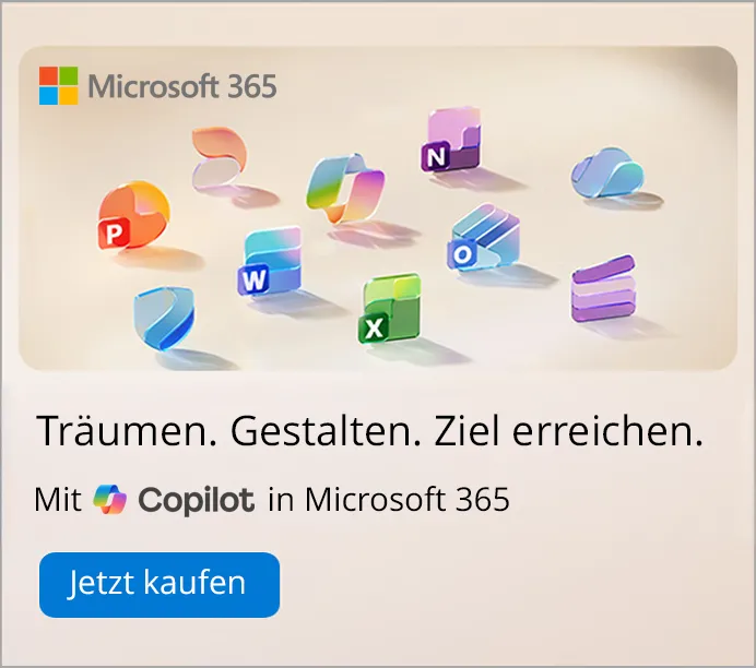 Microsoft 365 mit Copilot. Verwandeln Sie Ihre Daten in Erkenntnisse – direkt in den Apps, die Sie bereits kennen, mit Microsoft 365 Copilot. Darstellung von M365 Icons auf Cremefarbenem Hintergrund.