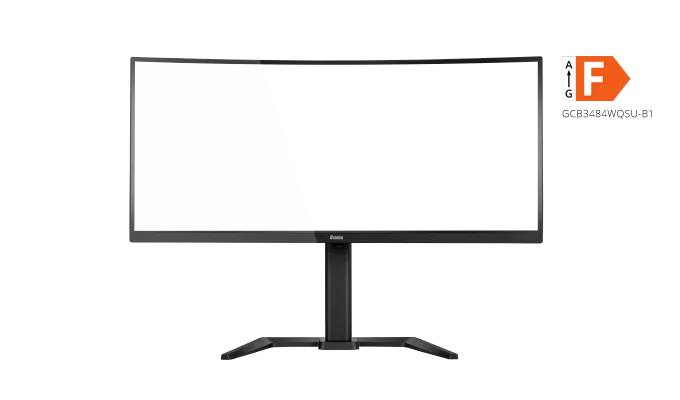 Der iiyama G-MASTER Red Eagle Curved GCB3484WQSU-B1 verfügt über ein 34-Zoll-Display mit einer nativen Auflösung von 3440 x 1440. Produktfoto Frontansicht.
