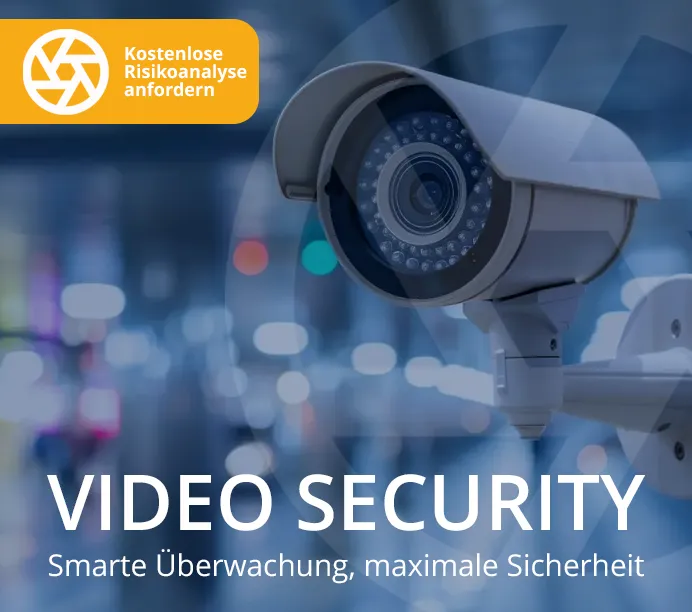 TAROX Video Security Lösungen. Von der Planung und Projektierung Ihres Sicherheitskonzeptes, über die Lieferung von Premium-Videoprodukten zu Inbetriebnahme und Support. Visual einer Überwachungskamera mit dem Icon der Video-Security.