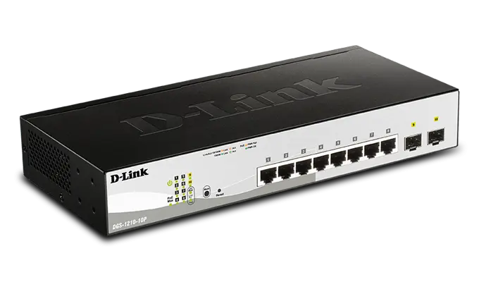 Der DGS-1210-10P/E ist die ideale Lösung für kleinere Netzwerke, Home-Offices, Einzelhandelsflächen und WLAN-Projekte. Produktbild des D-Link DGS-1210-10P/E.