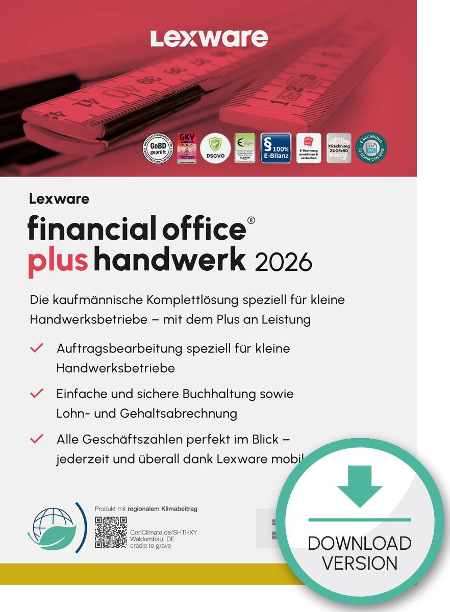 Lexware financial office plus handwerk 2026 Abo-Vertrag 1 Jahr 1 Benutzer Download Win, Deutsch (nur für Neukunden)
