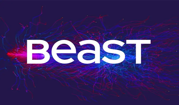 G Data BEAST schützt Sie vor neuer und bisher unbekannter Schadsoftware. G Data BEAST schützt Sie vor neuer und bisher unbekannter Schadsoftware. Grafik des BEAST Schriftzugs vor blau-roten Fasern auf dunkelblauem Hintergrund.