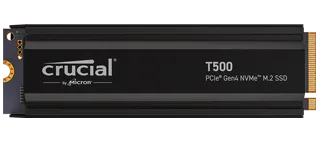 Crucial T500 GEN4 NVMe SSDs zu Optimierung Ihres Spiels mit Geschwindigkeiten von bis zu 7400 MB/s. Crucial T500 GEN4 NVMe SSDs zu Optimierung Ihres Spiels mit Geschwindigkeiten von bis zu 7400 MB/s. Produktfoto.