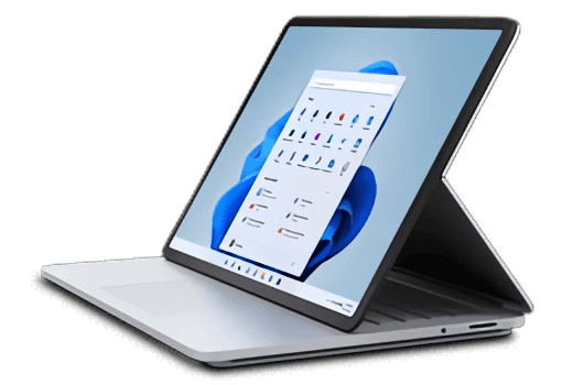 Microsoft Surface Laptop Studio mit 14,4-Zoll-Touchscreen sowie integrierter Aufbewahrung und Ladefunktion für den Surface Slim Pen. Microsoft Surface Laptop Studio mit 14,4-Zoll-Touchscreen sowie integrierter Aufbewahrung und Ladefunktion für den Surface Slim Pen. Produktbild.